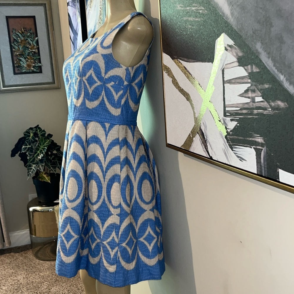 Taylor Dresses Women's Tan and Blue Fit-and-Flare - Picture 6 of 9